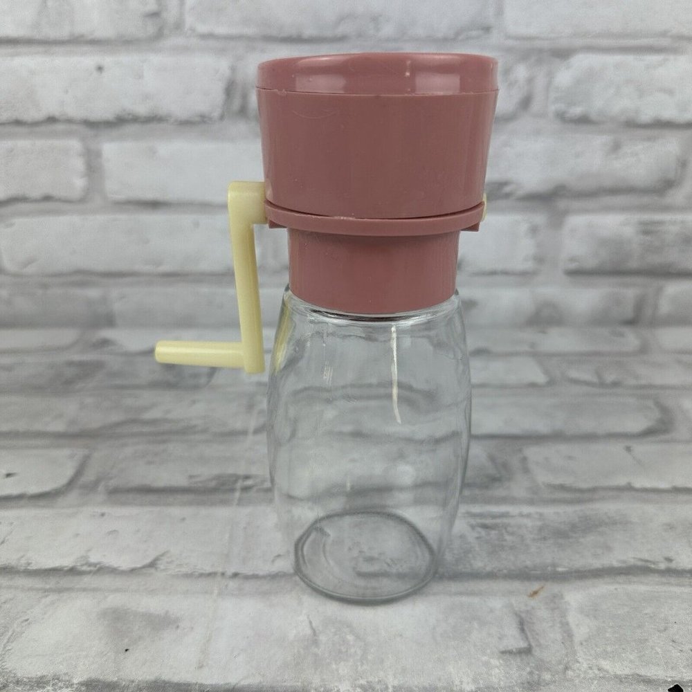 Gemco Vintage Nut Grinder Chopper Glass Jar & Lid Pink Hand Cranked